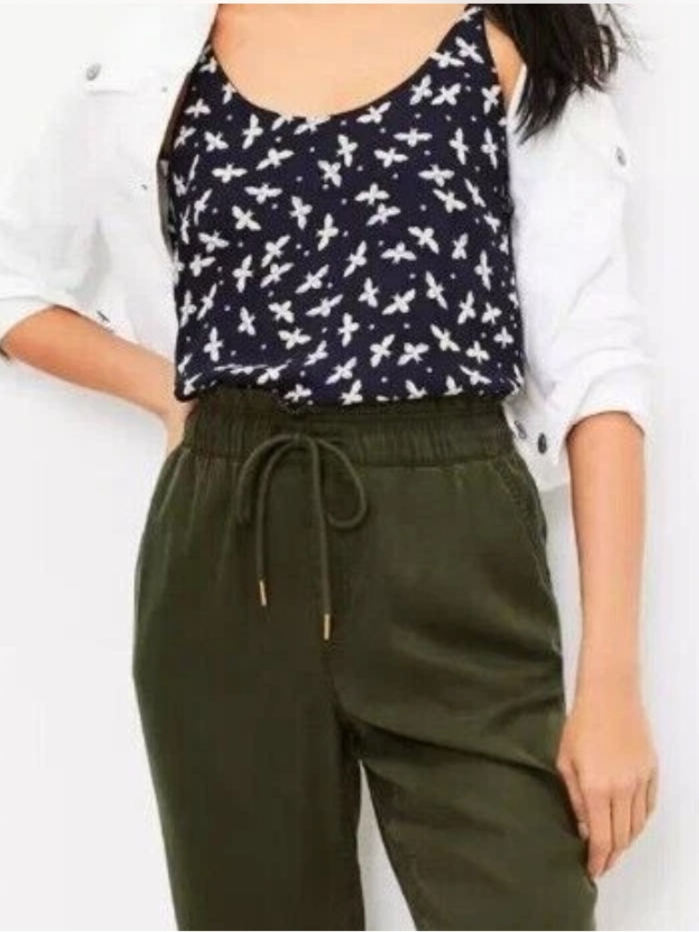 Loft Honey Bee Scoop Neck Flowy Cami Tank Navy Size S
